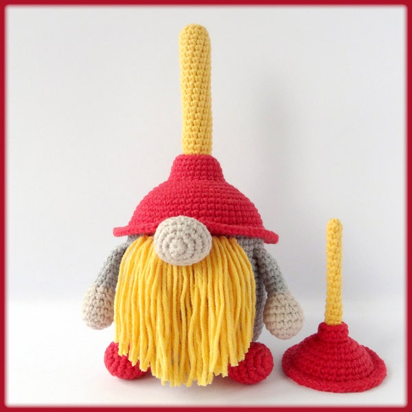 Crochet Pattern Bathroom Gnome with toilet plunger