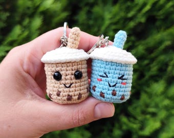 Boba tea keychain Crochet Pattern - amigurumi keychain PDF tutorial