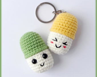 Chill pills keychain Crochet Pattern, small crochet pills pattern, cute crochet amigurumi pills