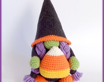 Gnome with Candy Corn Crochet Pattern Halloween decoration