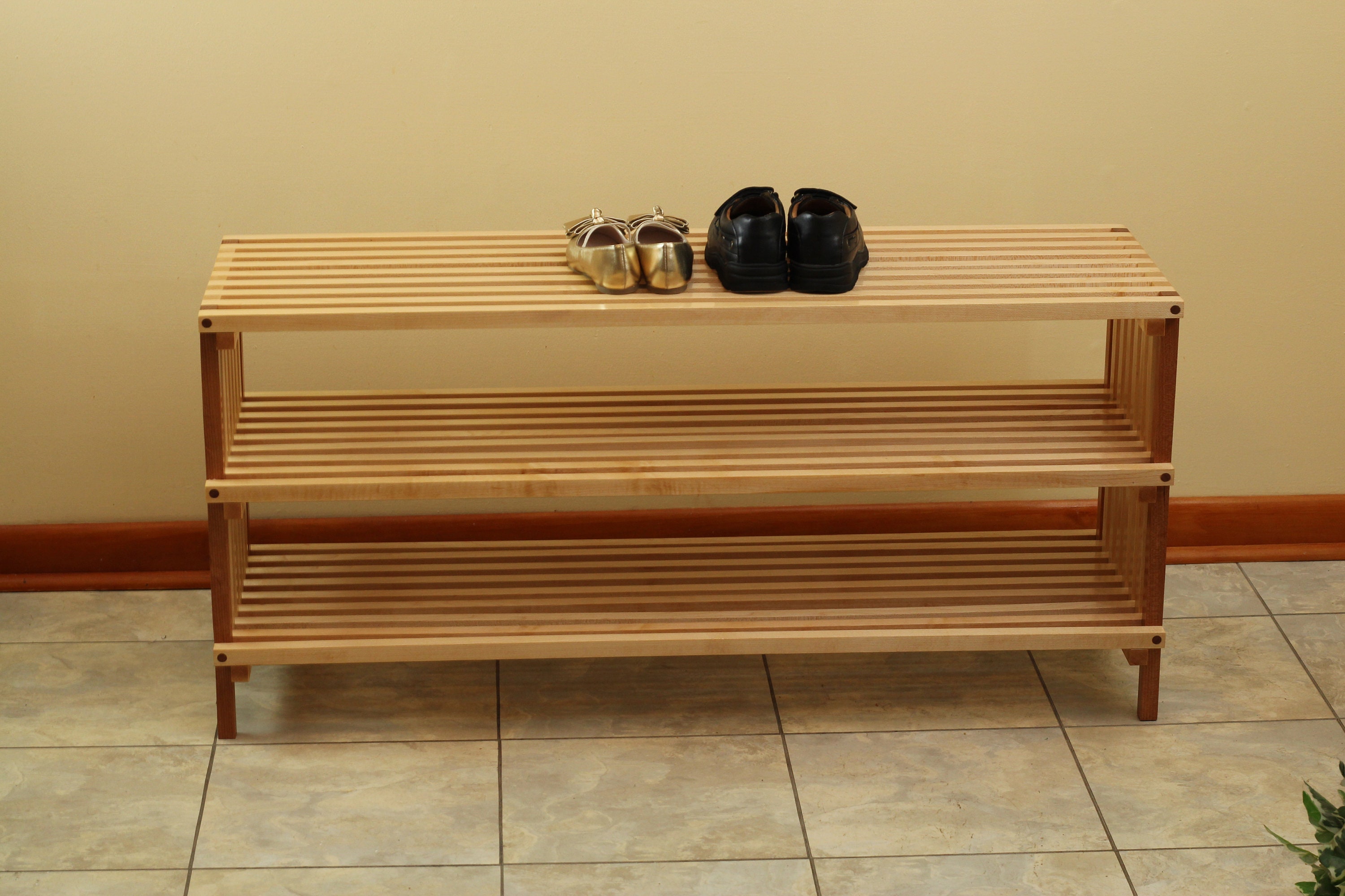 Wood Shoe Rack Entry Way Storage Shoe Storage Maple and Etsy