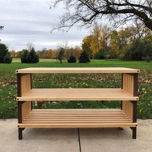 Wood shoe rack, entry way storage, shoe storage, maple and walnut hardwoods