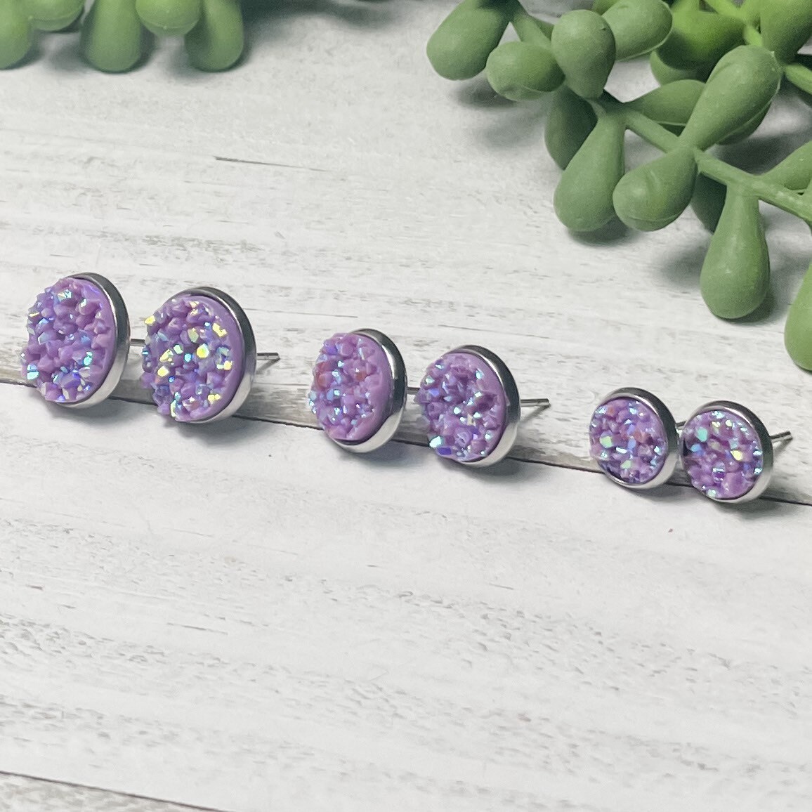 Lavender Druzy Stud Earrings Bridesmaid Gift Flower Girl Etsy UK