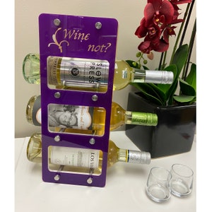 Colorful Compact Countertop Wine Rack ~ 15x6 Wooden Tabletop Style ~ Carved Wine Not? ~ Holds 3 Bottles