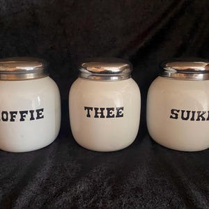 Emaille Voorraadblikken, Koffie, Thee en Suiker, Set van 3