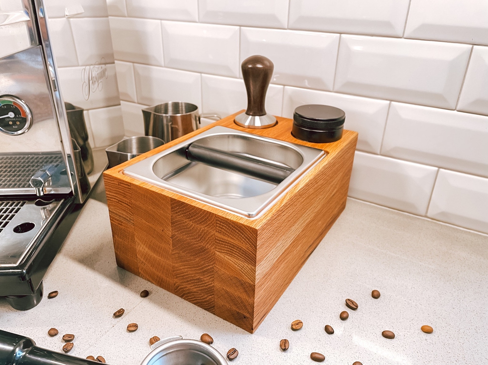 Espresso Coffee Knock Box Station with Cutouts for Temper and Etsy
