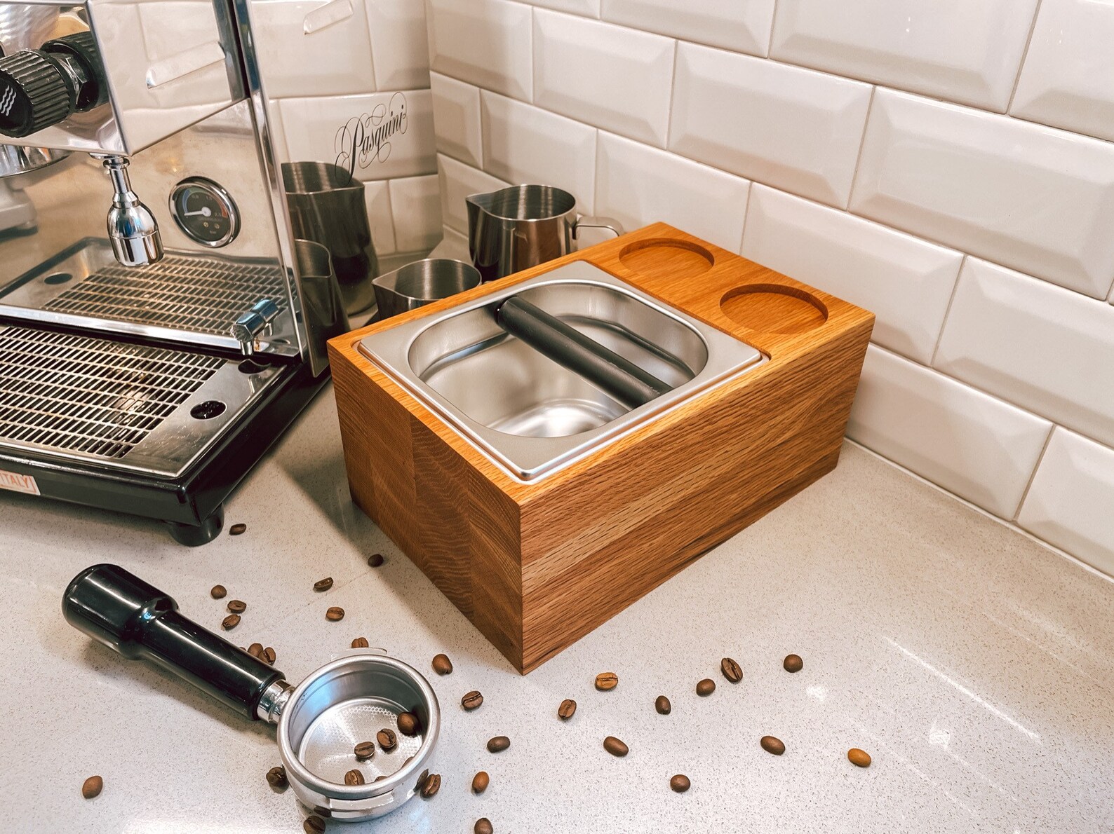 Espresso Coffee Knock Box Station With Cutouts for Temper and Etsy