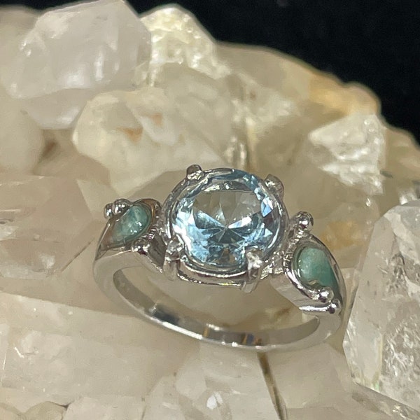 Aquamarine and Amazonite 2 carat 925 Silver Ring