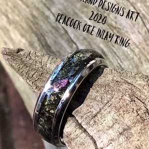Stone Inlay Ring with Peacock Ore
