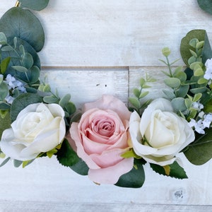 flower girl basket, bridesmaid hoop bouquet, wreath bouquet, light dusty rose bouquet, light cream rose image 3