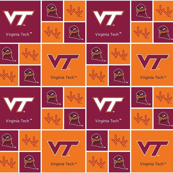 Virginia Tech Hokies NCAA Fabric Box Logo Pattern 44 inches wide 100% cotton VT020