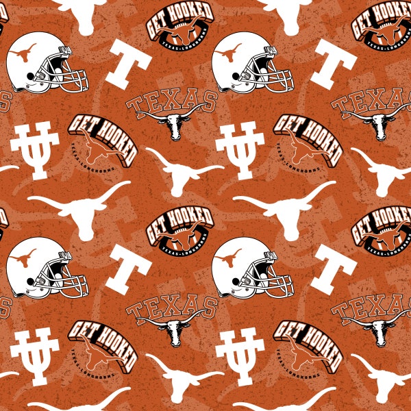 University of Texas Longhorns NCAA Fabric Tone on Tone Logo Pattern 44 inches wide 100% cotton