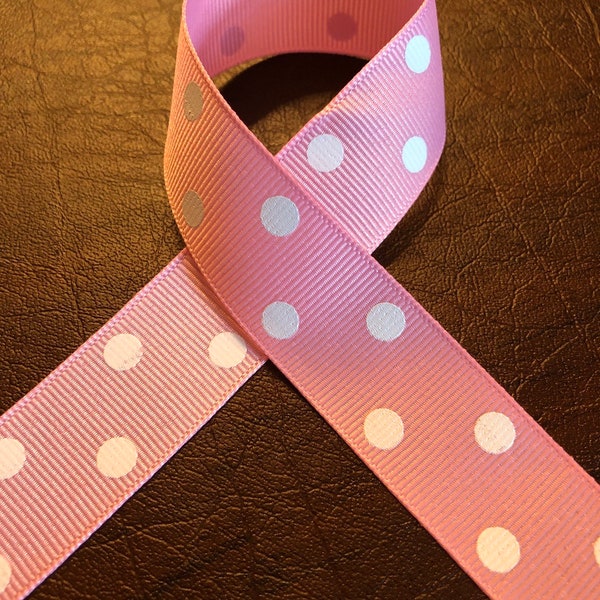 Pink Grosgrain with White Polka Dot Ribbon 7/8" wide Cut by the Yard