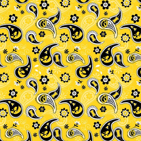 University of Iowa Hawkeyes PaisleyPrint Fabric 100% Cotton Licensed Fabric 44" wide-1200