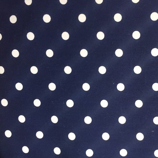 Navy Blue and White Aspirin Polka Dot Fabric 58" wide Poly/Cotton