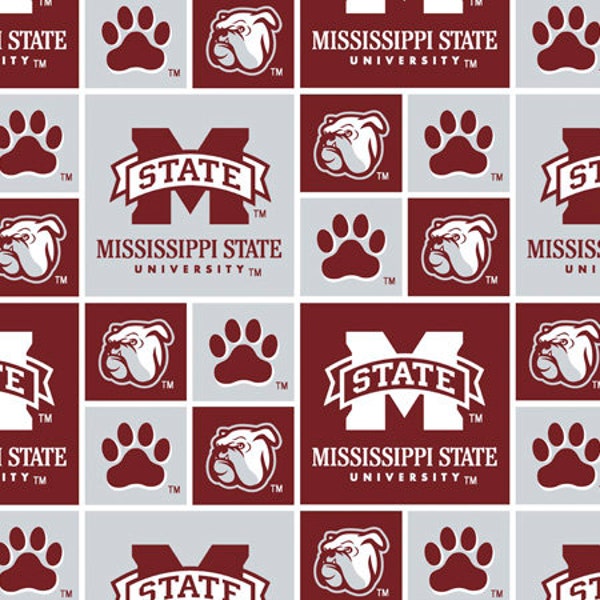 Mississippi State University NCAA Fabric Box Logo Pattern 020 44 inches wide 100% cotton