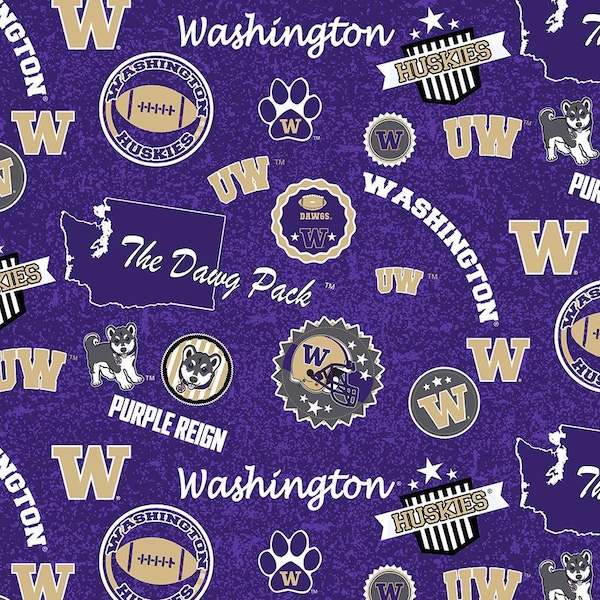 University of Washington NCAA Fabric Home State Logo Pattern 44 inches wide 100% cotton 1208