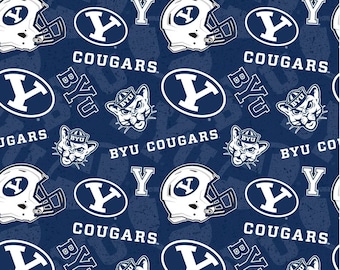 Brigham Young University Cougars NCAA Fabric Tone on Tone Logo Pattern 44 inches wide 100% cotton 1178