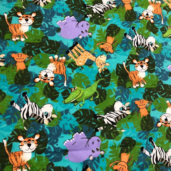 Fluffy Flannel Jungle Friends Fabric 100% cotton flannel 44”