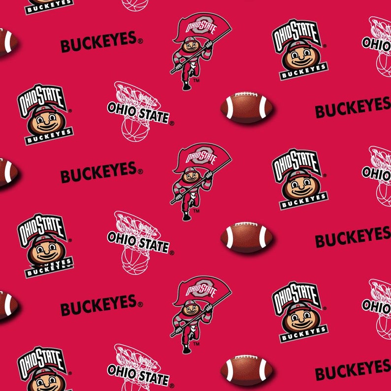 Ohio State University NCAA Fabric Tossed Logo Pattern 44 inches wide 100% OHS041 image 1