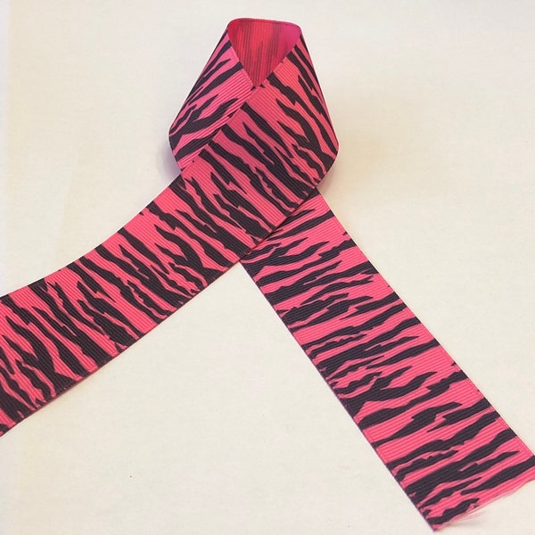 Hot Pink Zebra Print Ribbon 7/8" wide Grosgrain cut by the yard