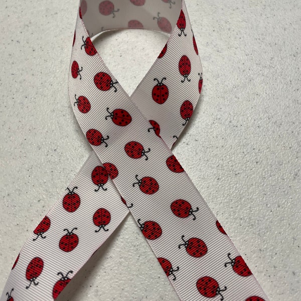 Ladybugs on White Ribbon 1.5" wide Grosgrain 5 yard cut