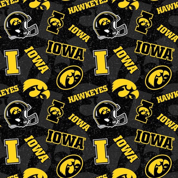 University of Iowa Hawkeyes Tone on Tone Print Fabric 100% Cotton Licensed Fabric 44" wide-1178