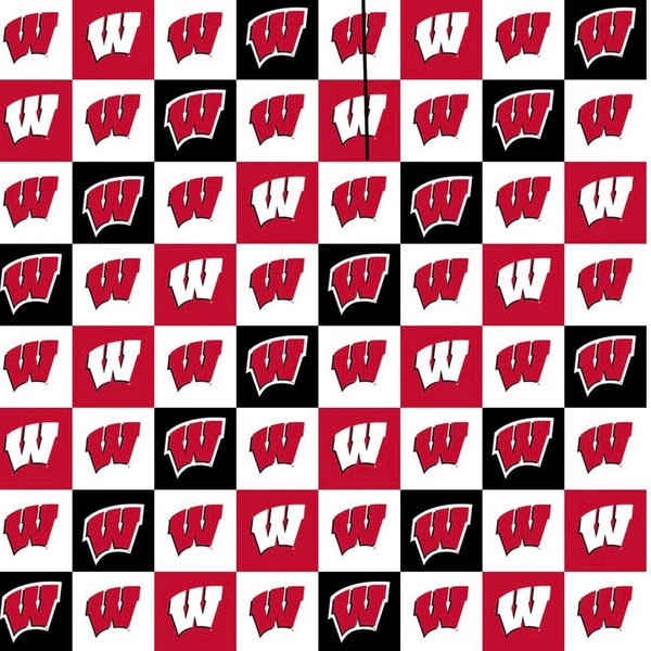 University of Wisconsin Badgers NCAA Fabric Checkerboard Logo Pattern 44 inches wide 100% cotton