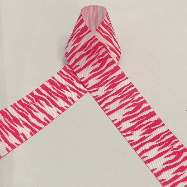 Hot Pink Zebra Print Ribbon 7/8" wide Grosgrain cut by the yard