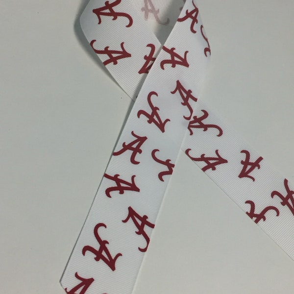 Alabama Crimson Tide A White Grosgrain Ribbon Collegiate Spirit Hair Bows Crafting Decor Clothing Apparel