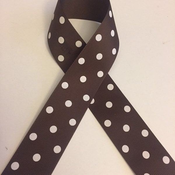 Brown and White Polka Dot Grosgrain Ribbon - 1.5" wide spirit ribbon hair bows decor crafting wreaths and more