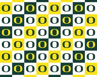 Oregon Ducks Checker Board Print Fabric 100% Cotton Licensed Fabric 44" wide-1158