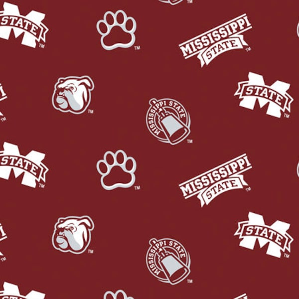 Mississippi State University NCAA Fabric Tossed Logo Pattern 045 44 inches wide 100% cotton