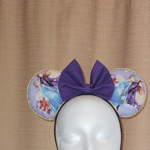 Anna and Elsa Inspired Minnie Mouse Ears - Handcrafted - Fast Shipping