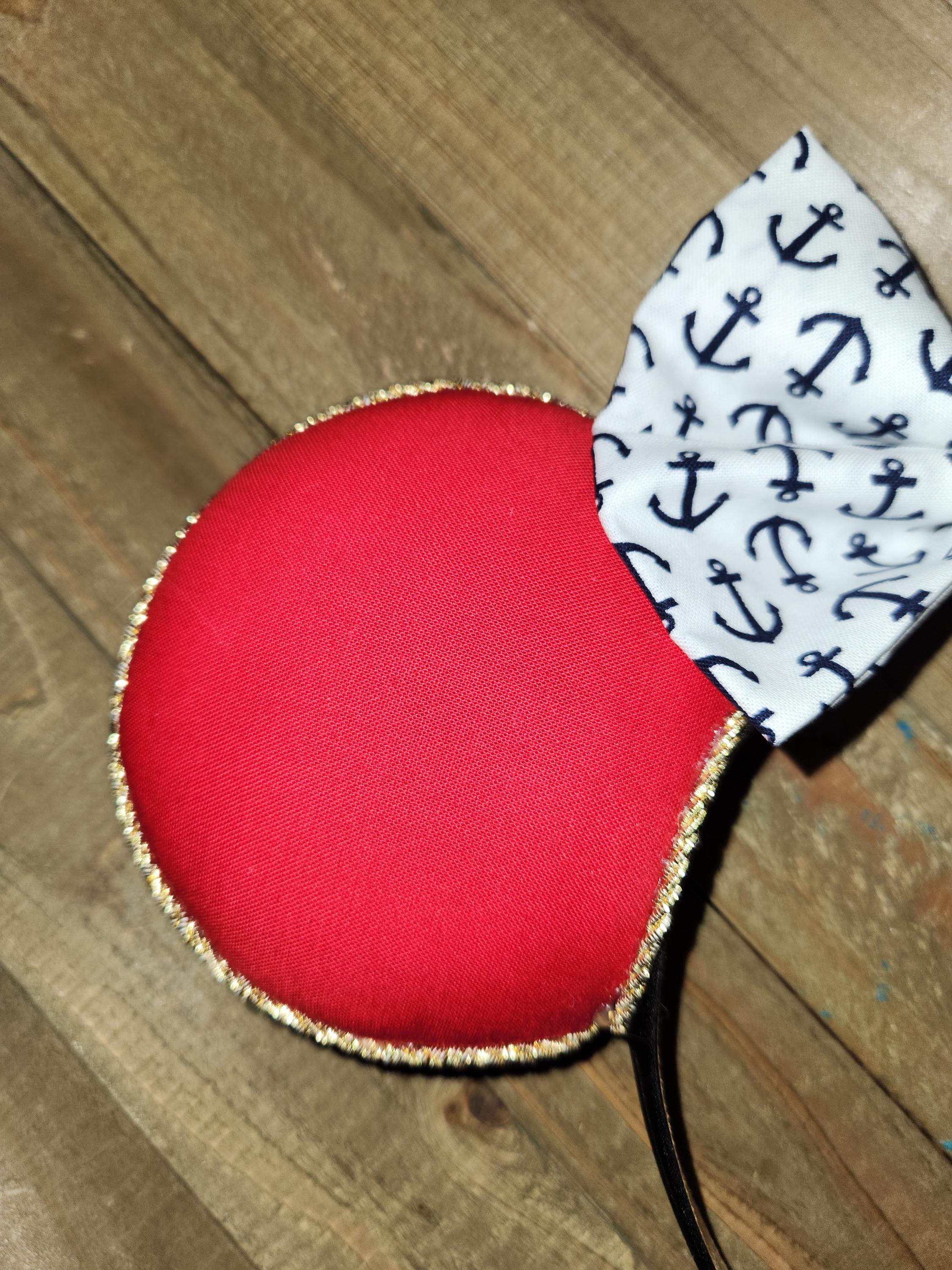NWT Red Sequin Minnie Ears Headband with Blue Striped Bow and Anchor emelishment Disney Cruise Line Red Sequin & Blue Bow With Anchor Minnie  main image 3