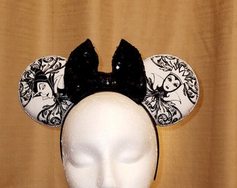 Disney Inspired Female Villain Minnie Ears/Maleficent, Evil Queen, Ursula, and Cruella Inspired Black and White Mouse Ears/READY TO SHIP