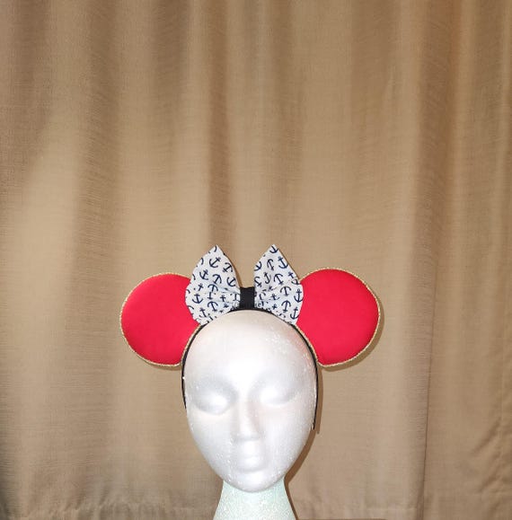 Red Minnie Mouse Ears: Nautical Anchor Bow, Cruise Headband  display picture 2