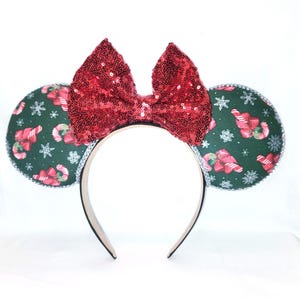 Festive Candy Cane Mouse Ears with Snowflake Detail - Handmade - Ready to Ship