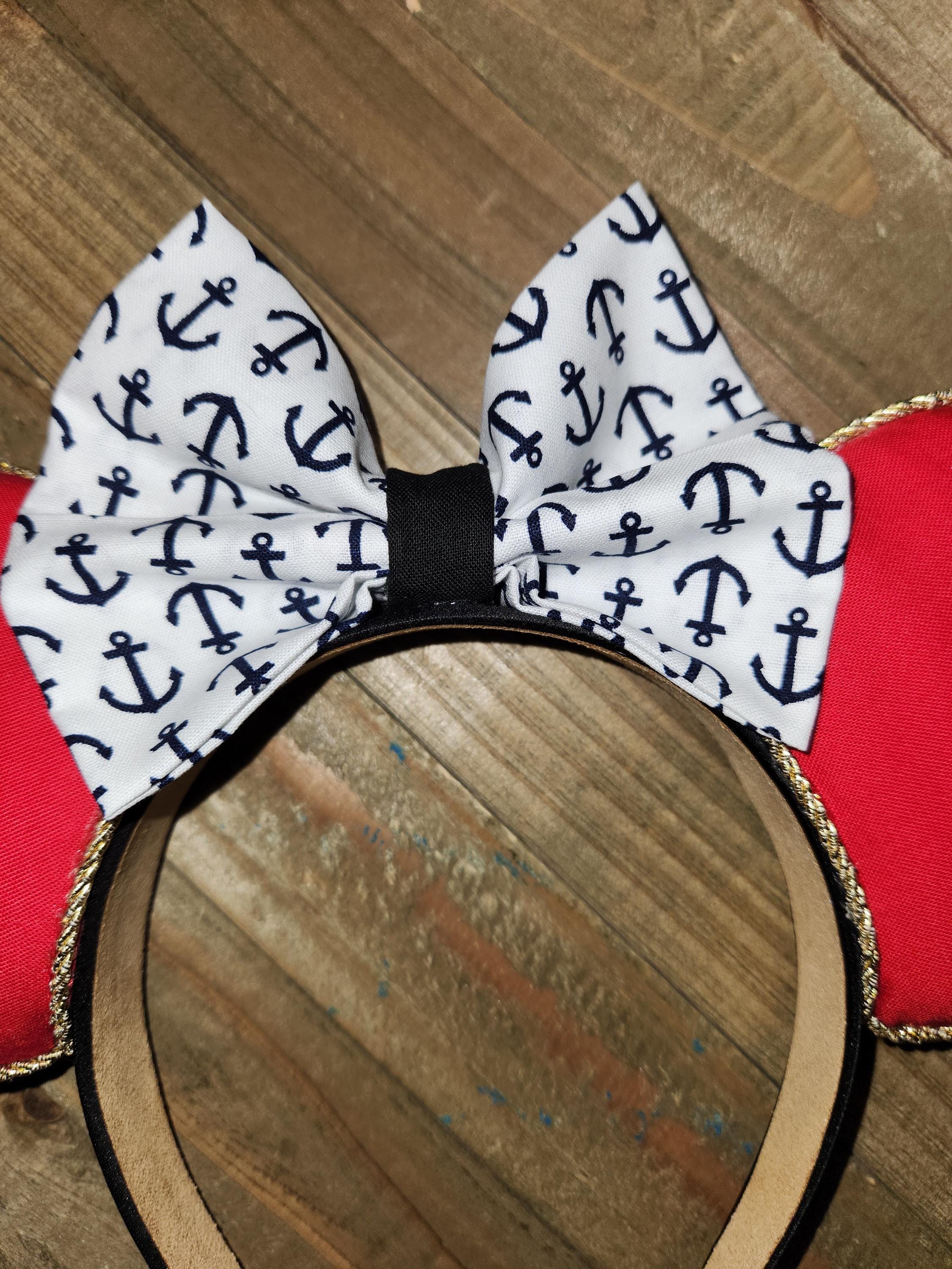 NWT Red Sequin Minnie Ears Headband with Blue Striped Bow and Anchor emelishment Disney Cruise Line Red Sequin & Blue Bow With Anchor Minnie  main image 4