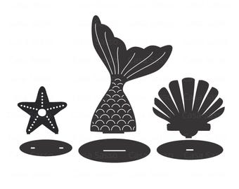 Queue de sirène, coquillage, étoile de mer, fichier SVG pour découpe laser Cricut et Glowforge - Téléchargement pour fête ariel