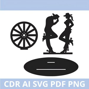 Siluetas de vaquero y vaquera, ranchero, granja, rodeo, archivos CDR cortados con láser, planos vectoriales, patrones CNC, imágenes prediseñadas, Glowforge, Cricut, enrutador