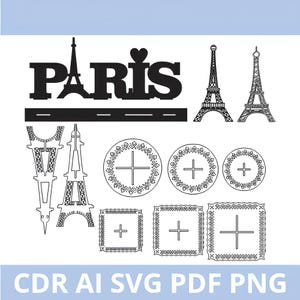 Cyfrowy plik Wieża Eiffla Paryż Francja znak i cukierki hack cdr laserowo cięte pliki wektor, wzór cnc, dekoracja clipart glowforge cricut mdf