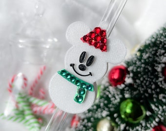 Mickey Snowman Straw Toppers, Disney straw Charms, Disney Straw Buddies, Christmas Straw Charms, snowman straw topper, Disney Christmas