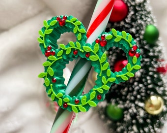 Mickey Christmas Wreath Straw Topper, 3D Printed Disney Straw Charm