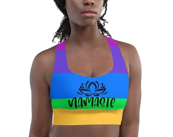 Rainbow Namaste Lotus Flower Longline sports bra