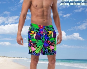 Toucan Pink Plamingos Tropical Men's swim trunks