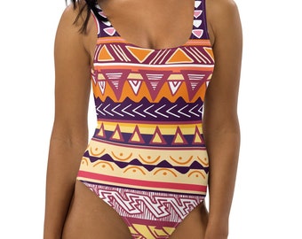 Aztec Geometric Earthy Tones One-Piece Swimsuit