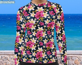 Hibiscus Plumeria Tropical Floral Women's Rash Guard