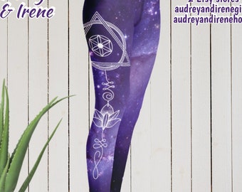 Lotus Sacred Geometry Purple Galaxy Yoga Workout Pants Leggings Meditation