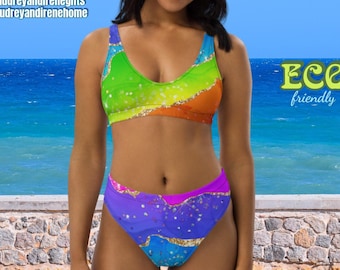 Rainbow Agate Abstract Recycled high-waisted bikini